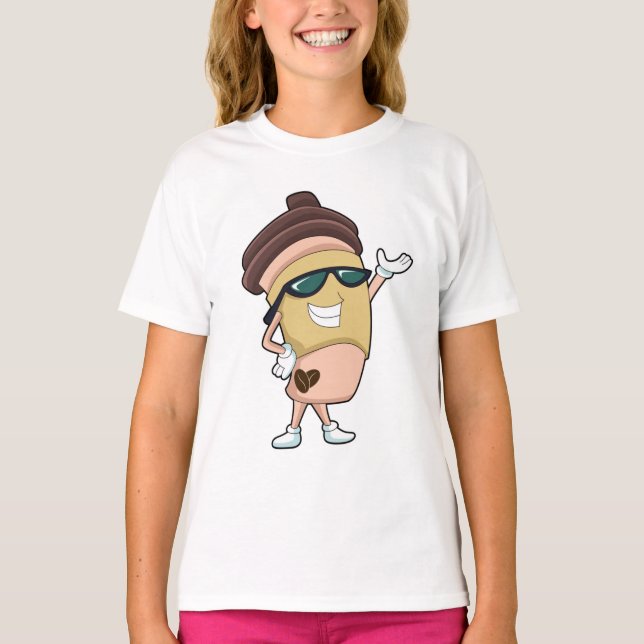Kaffee-Tasse mit Sonnenbrille T-Shirt (Vorderseite)