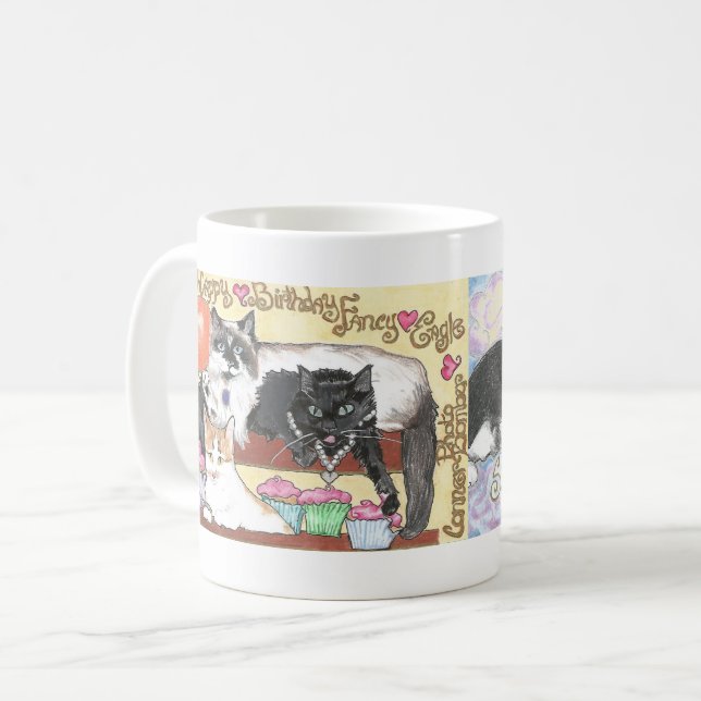 Kaffee-Tasse Piperspuddycats Geburtstags-Feier Kaffeetasse (Vorderseite Links)