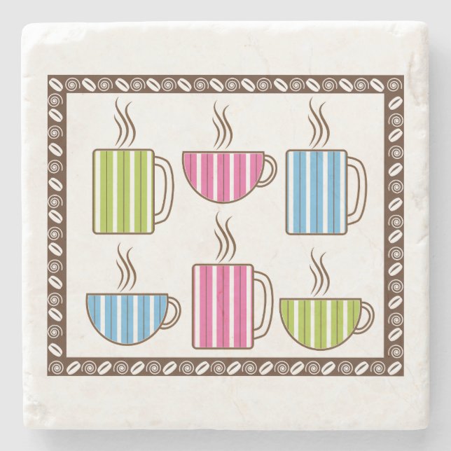 Kaffee-Tassen mit Streifenmuster Steinuntersetzer (Vorderseite)