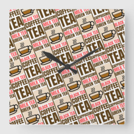 KAFFEE TEA PATTER, Acrylwand Quadratische Wanduhr
