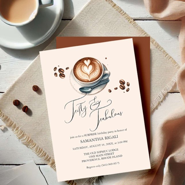 Kaffee Thema 50. Geburtstag Einladungen (fiftieth birthday invitations coffee theme by Victoria Grigaliunas of Do Tell A Belle)