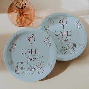 Kaffee-Thema Blue Bow Cafe Bebe Boy Baby Shower Pappteller