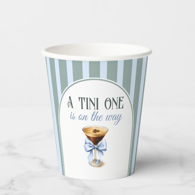 Kaffee Thema Espresso Martini Blue Bow Baby Dusche Pappbecher (Vorderseite)