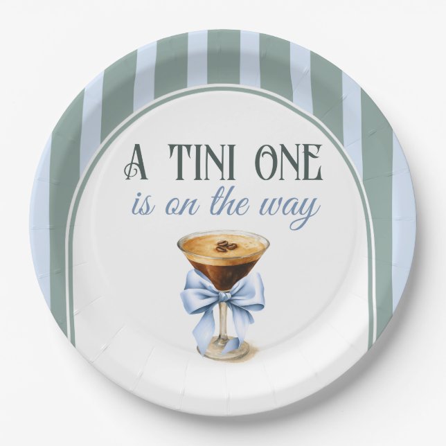 Kaffee Thema Espresso Martini Blue Bow Baby Dusche Pappteller (Vorderseite)