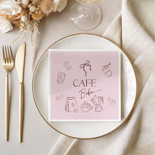 Kaffee-Thema Rosa Schleife Cafe Bebe Mädchen Baby- Serviette (Von Creator hochgeladen)