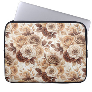 Kaffee-Töne Florales Rosenmuster Laptopschutzhülle