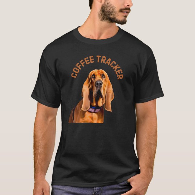 Kaffee-Tracker Hund T-Shirt (Vorderseite)