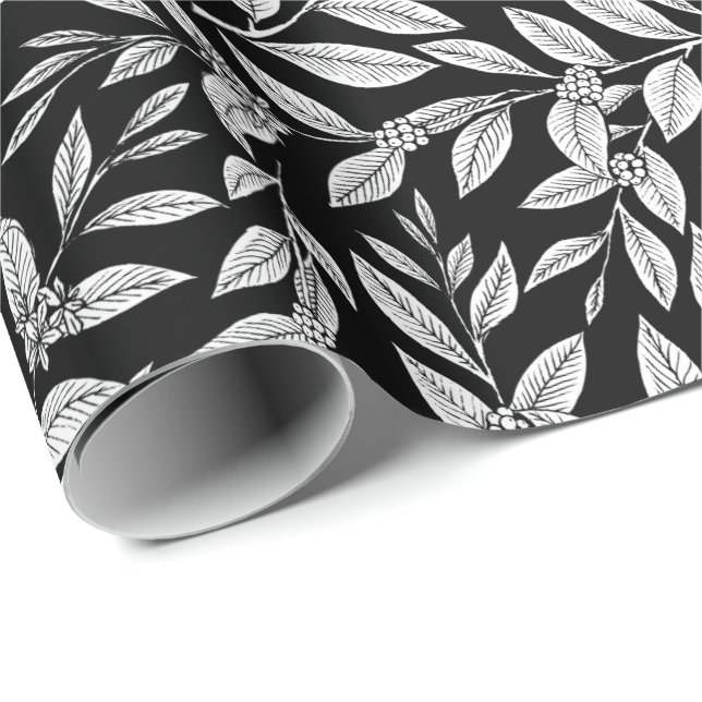 Kaffee Tree Blätter Weißes Muster Geschenkpapier (Rolleneckpunkt)