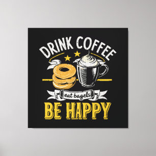 Kaffee trinken Bagels ist glücklich Leinwanddruck