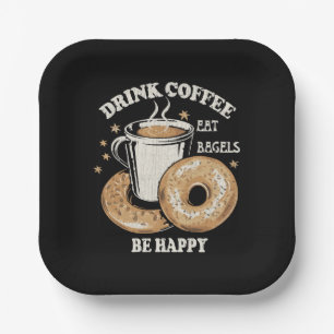 Kaffee trinken Bagels ist glücklich Pappteller