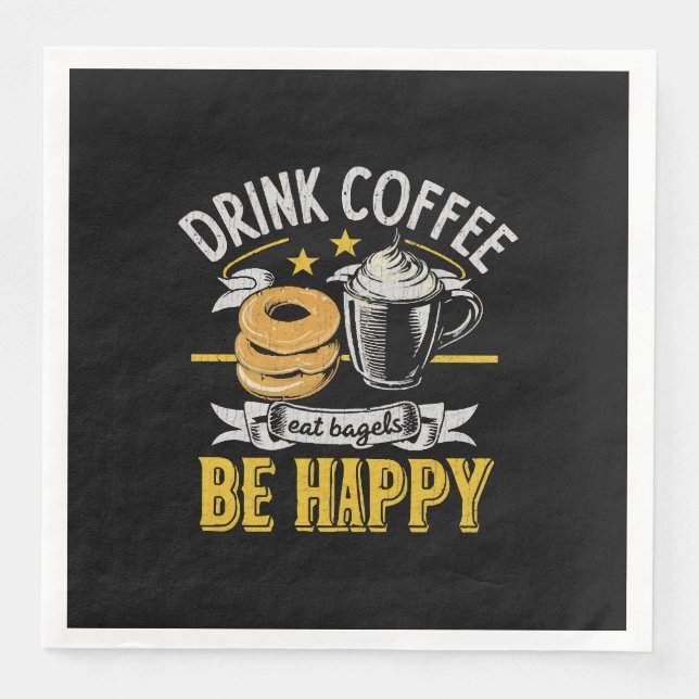 Kaffee trinken Bagels ist glücklich Serviette (Vorderseite)