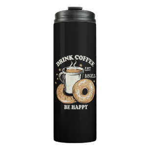 Kaffee trinken Bagels ist glücklich Thermosbecher