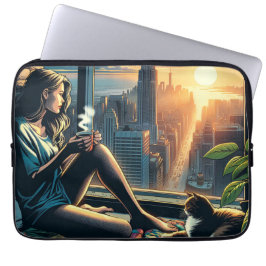 Kaffee trinken Frauen bei Sonnenaufgang in der Sta Laptopschutzhülle