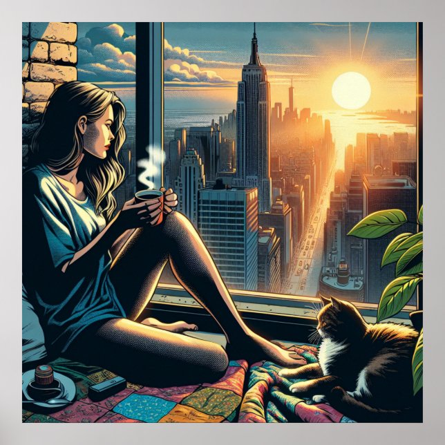 Kaffee trinken Frauen bei Sonnenaufgang in der Sta Poster (Vorne)