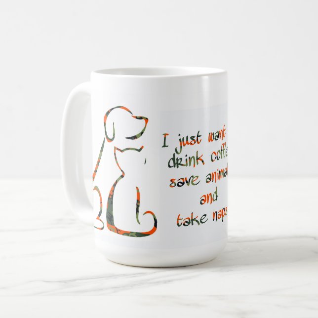 Kaffee trinken, Rettend Tiere, Nickerchen nehmen - Kaffeetasse (Vorderseite Links)