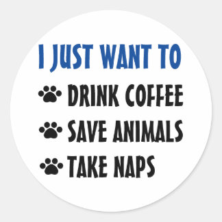 Kaffee trinken, Rettend Tiere, Nickerchen nehmen Runder Aufkleber
