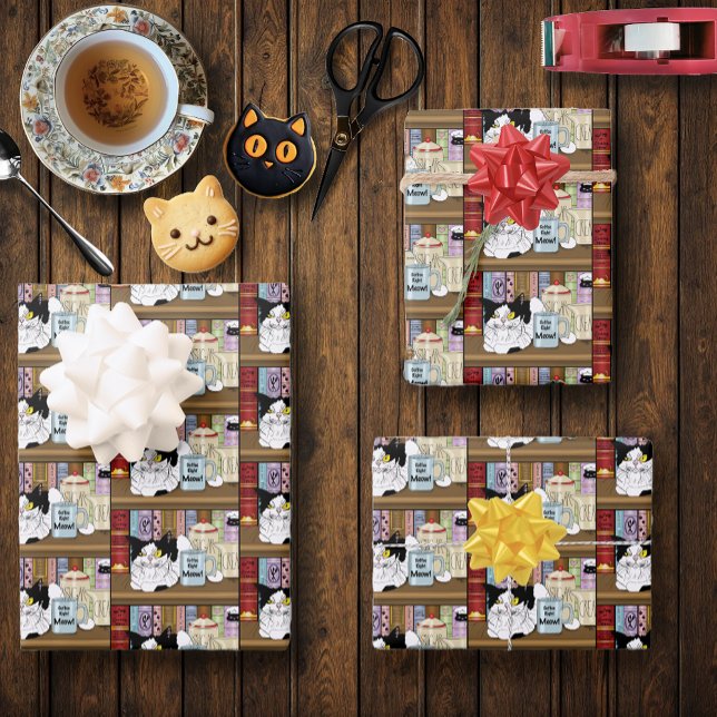 Kaffee Tuxedo Cat Funny Geschenkpapier Set (Von Creator hochgeladen)
