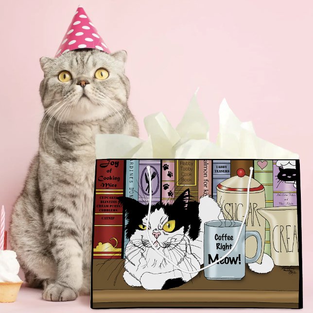 Kaffee Tuxedo Cat Funny Große Geschenktüte (Von Creator hochgeladen)