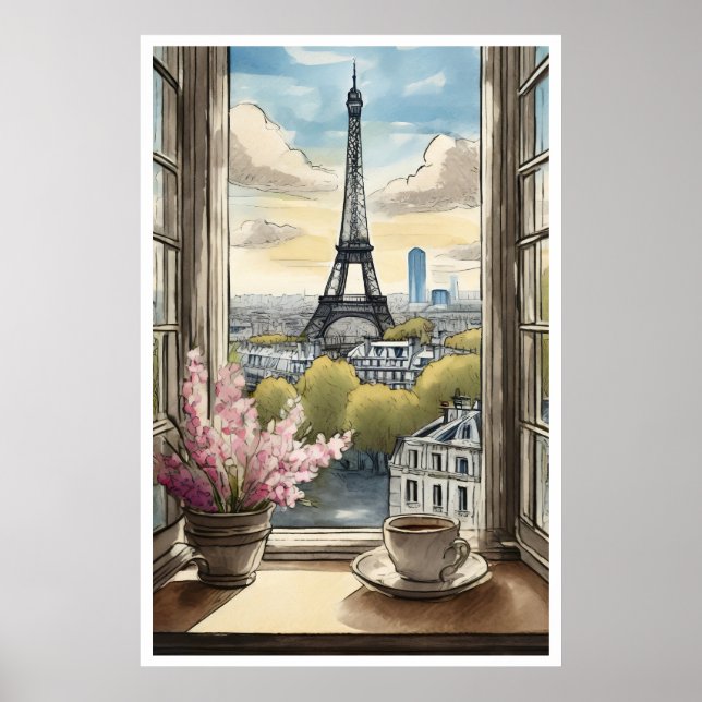 Kaffee über Paris und das Eiffelturm-Poster Poster (Vorne)