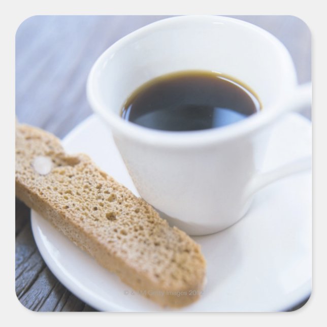 Kaffee und Biscotti Quadratischer Aufkleber (Vorderseite)