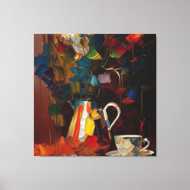 Kaffee und Blume Abstrakte Ölmalerei Leinwanddruck (Vorderseite)