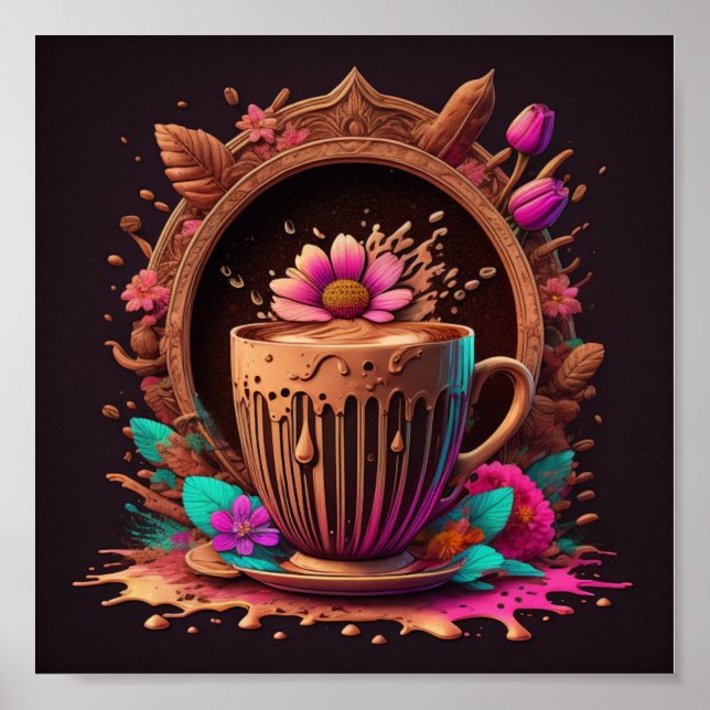 Kaffee und Blume Kunst Poster (Vorne)