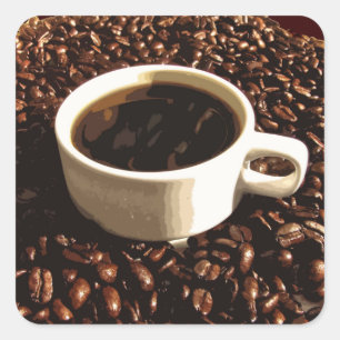 Kaffee und Bohnen Quadratischer Aufkleber