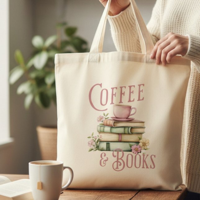Kaffee und Bücher Floral Tragetasche (Von Creator hochgeladen)