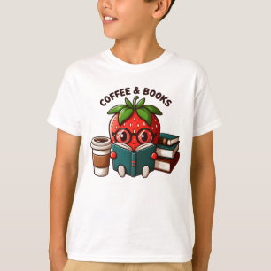 Kaffee und Bücher - Niedliches Erdbeerzeichen T-Shirt
