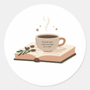 Kaffee und Bücher Runder Aufkleber