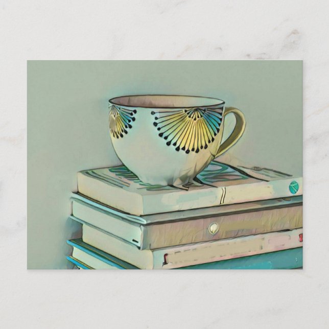 Kaffee- und Bücherliebhaber Postkarte (Vorderseite)