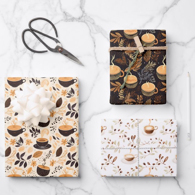 Kaffee und Café Pattern Geschenk Geschenkpapier Set (Vorderseite)