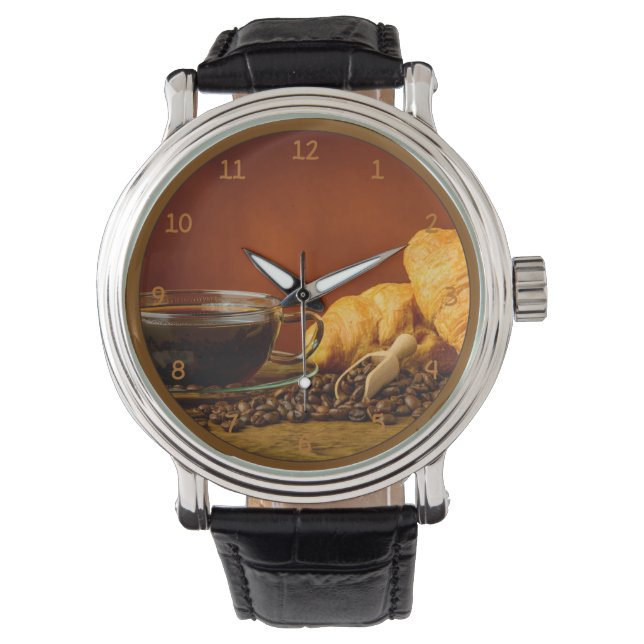 Kaffee und Croissant Armbanduhr (Vorderseite)