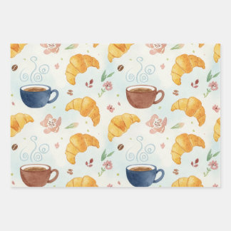Kaffee- und Croissant-Design-Geschenkverpackung Fl Geschenkpapier Set