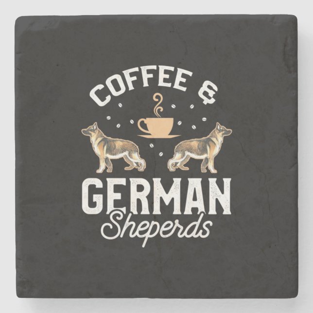 Kaffee und Deutscher Hirte Steinuntersetzer (Vorderseite)