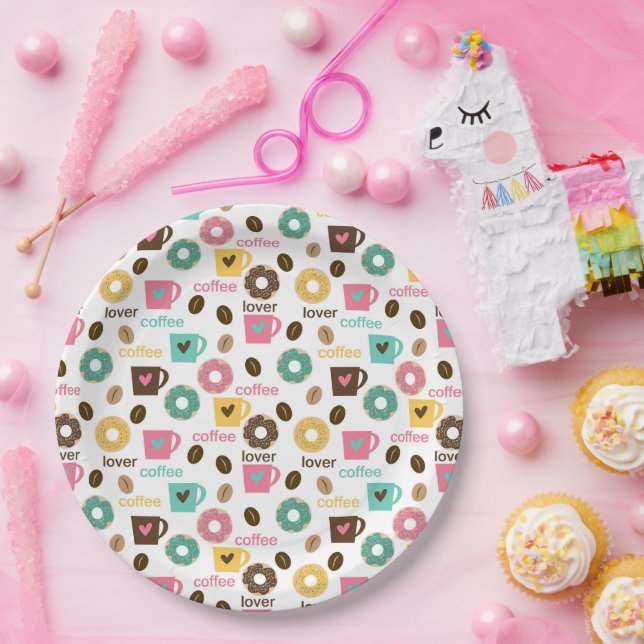 Kaffee- und Donut-Muster  Pappteller (Party)