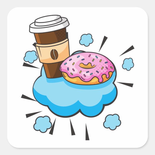 Kaffee- und Donut Retro-Illustration Quadratischer Aufkleber (Vorderseite)