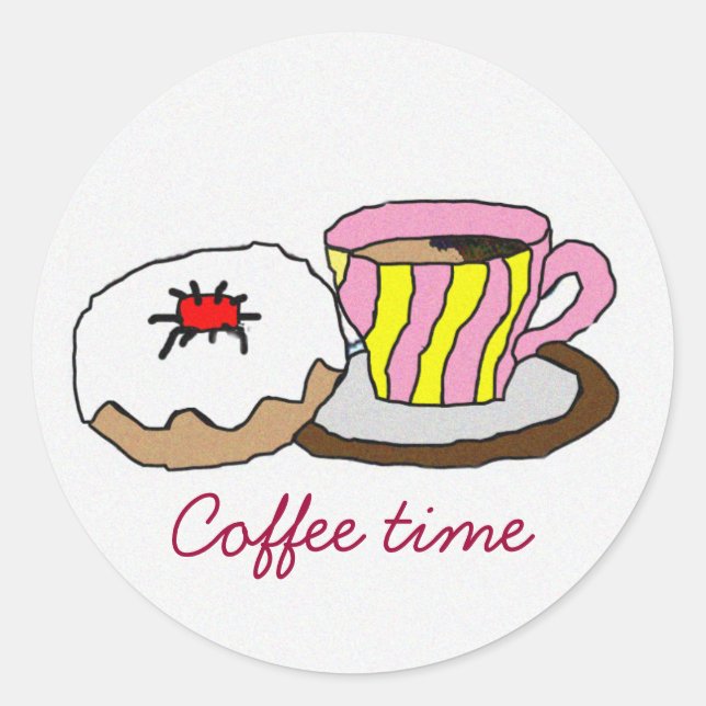 Kaffee- und Donut-Tasse Runder Aufkleber (Vorderseite)