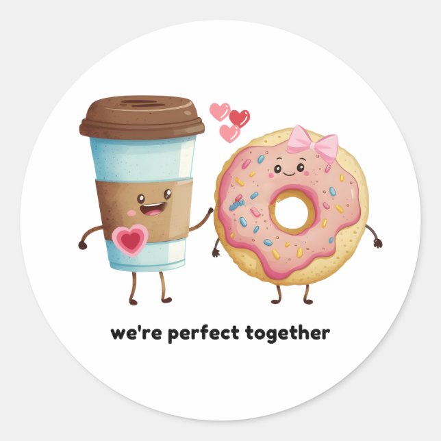 Kaffee- und Donut-Valentinsticker Runder Aufkleber (Vorderseite)