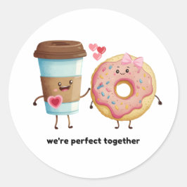 Kaffee- und Donut-Valentinsticker Runder Aufkleber