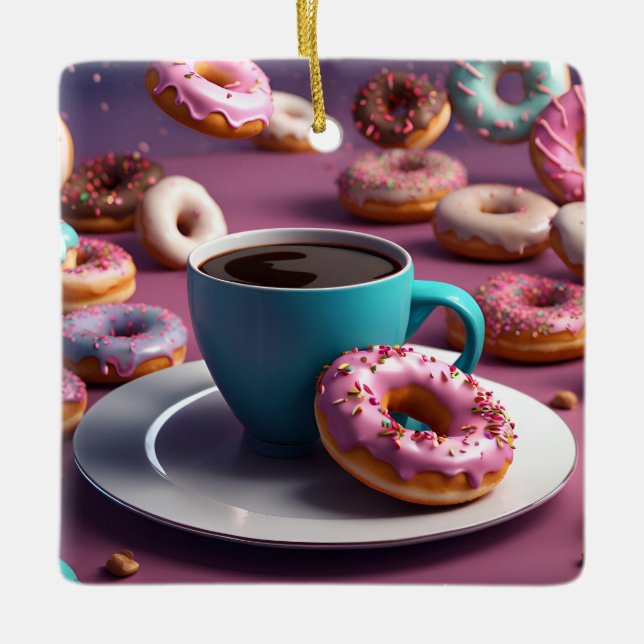 Kaffee und Donuts Keramikornament (Vorderseite)