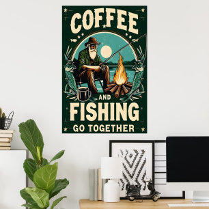 Kaffee und Fischen zusammen Poster