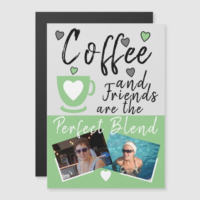 Kaffee und Fotos, grün, Kühlschrankmagnet Magneteinladung (Vorne/Hinten)