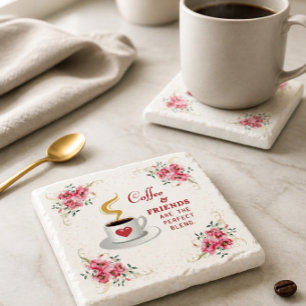 Kaffee und Freunde die perfekte Mischung  Steinuntersetzer