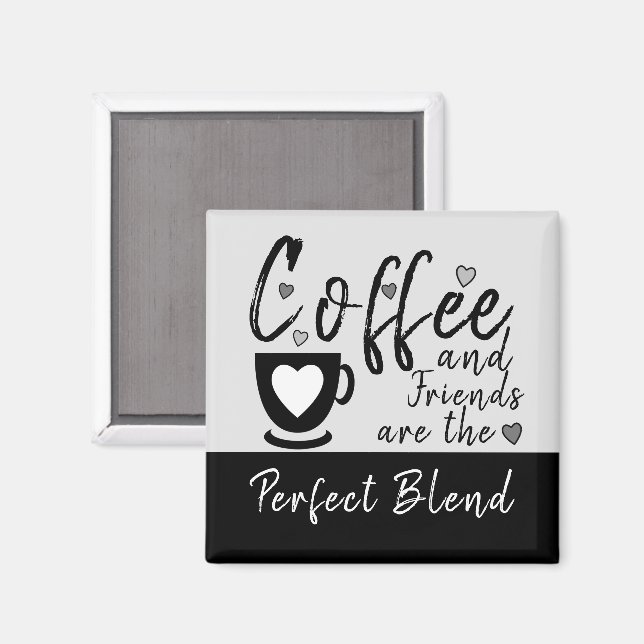 Kaffee und Freunde Liebe Herz schwarz Magnet (Vorderseite/Rückseite)