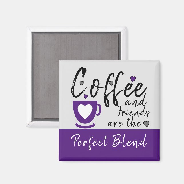 Kaffee und Freunde Liebe Herzen lila Magnet (Vorderseite/Rückseite)