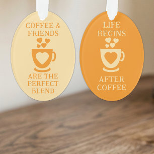 Kaffee und Freunde lieben Herzen Orange Ornament