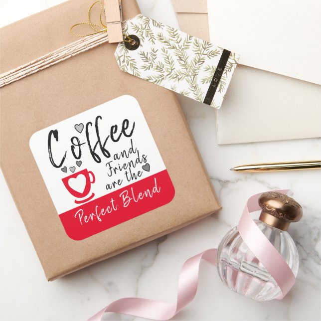 Kaffee und Freunde perfekte Mischung aus Rot Quadratischer Aufkleber (Schenken)