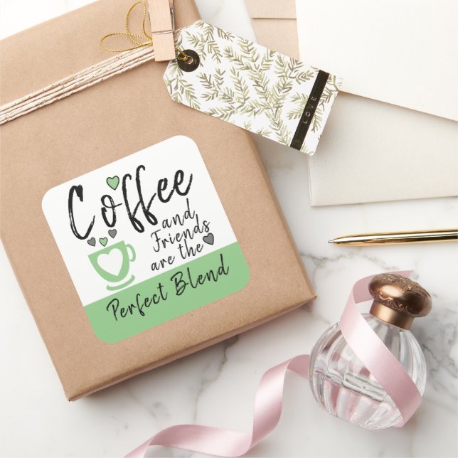 Kaffee und Freunde perfekte Mischung Grün Quadratischer Aufkleber (Schenken)