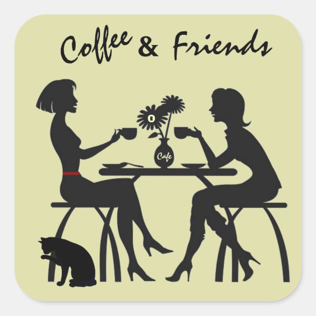 Kaffee- und Friends-Aufkleber Quadratischer Aufkleber (Vorderseite)